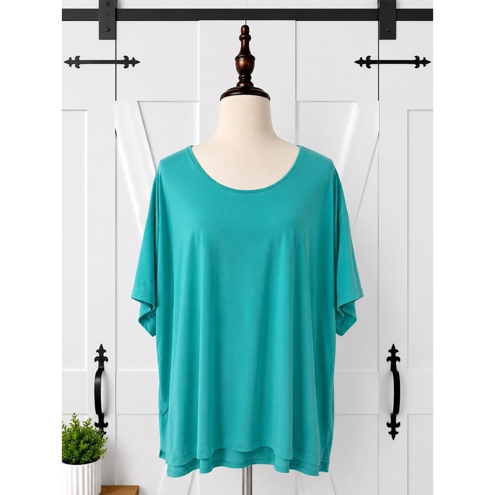 Susan Graver Modern Essentials Liquid Knit Shirttail Tunic Top 3X Teal A575885